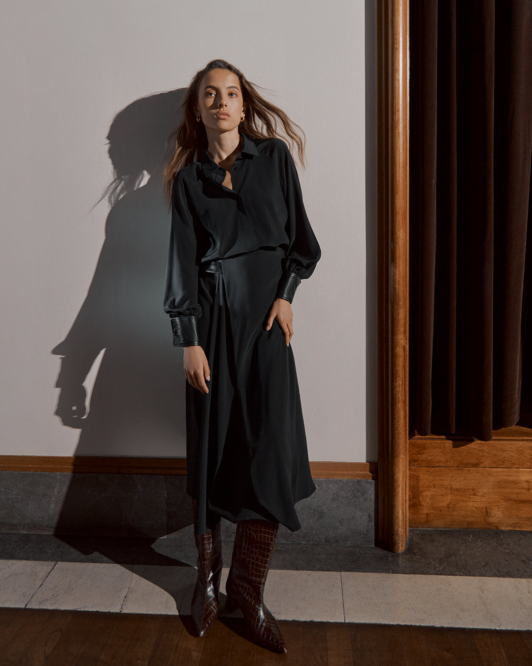 Cuyana Silk Leather Cuff Shirt